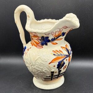 Antique Hand Painted Imari Imariware Ceramic Floral Flower Bouquet Pitcher Jug